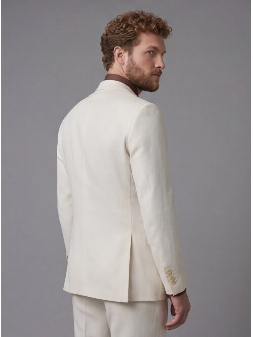 Beyaz Mono Yaka Slim Fit 2 Düğme Takım Elbise