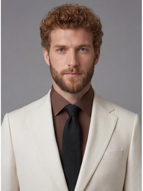 Beyaz Mono Yaka Slim Fit 2 Düğme Takım Elbise