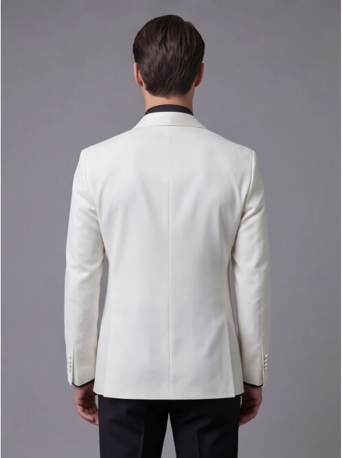 Beyaz Şal Yaka Tek Düğme Slim Fit Damatlık