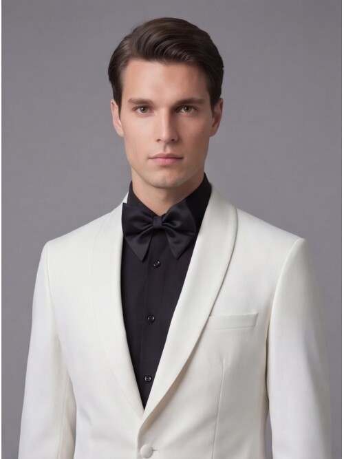 Beyaz Şal Yaka Tek Düğme Slim Fit Damatlık