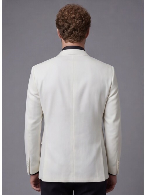 White Peak Lapel Comfort Fit Single Button Tuxedo Jacket & Black Trousers Suit Combination