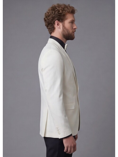 White Peak Lapel Comfort Fit Single Button Tuxedo Jacket & Black Trousers Suit Combination
