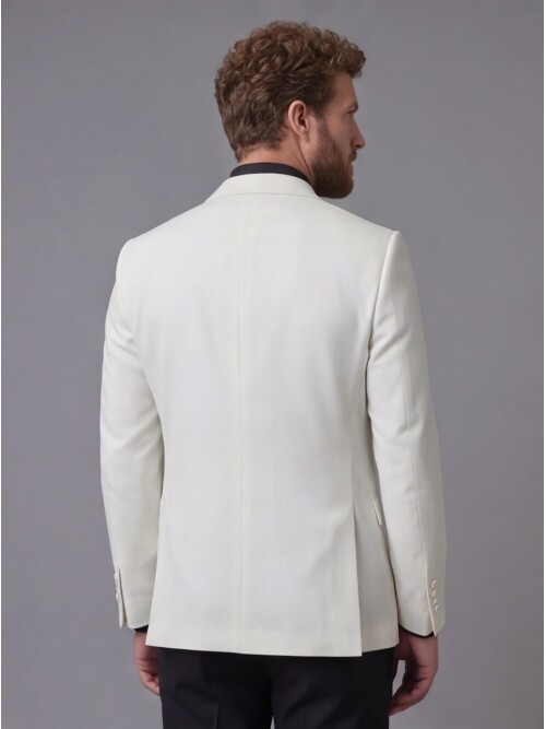 White Peak Lapel Double-Breasted Blazer & Black Trousers Combination Suit
