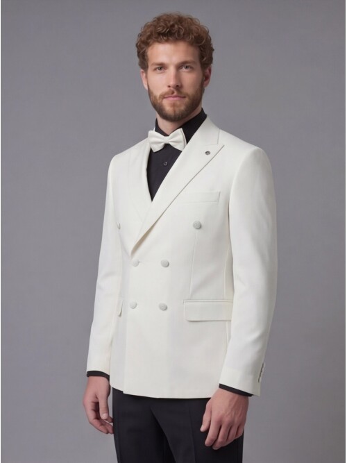 White Peak Lapel Double-Breasted Blazer & Black Trousers Combination Suit