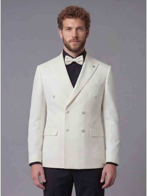 White Peak Lapel Double-Breasted Blazer & Black Trousers Combination Suit