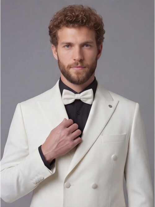 White Peak Lapel Double-Breasted Blazer & Black Trousers Combination Suit