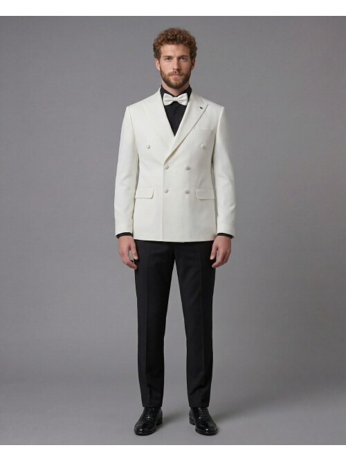 White Peak Lapel Double-Breasted Blazer & Black Trousers Combination Suit