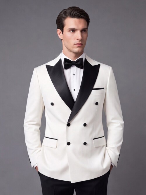 White Peak Lapel Double-Breasted Slim Fit Tuxedo
