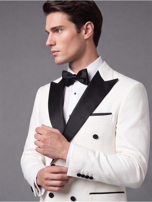 White Peak Lapel Double-Breasted Slim Fit Tuxedo