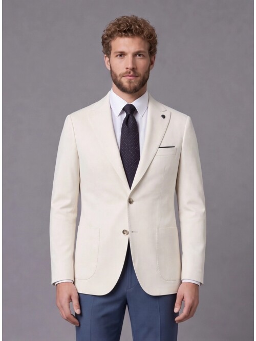 Beyaz Sivri Yaka Slim Fit Kombinli Erkek Takım Elbise