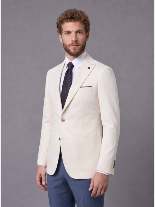 Beyaz Sivri Yaka Slim Fit Kombinli Erkek Takım Elbise