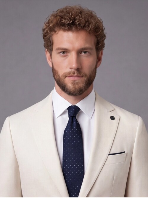 Beyaz Sivri Yaka Slim Fit Kombinli Erkek Takım Elbise