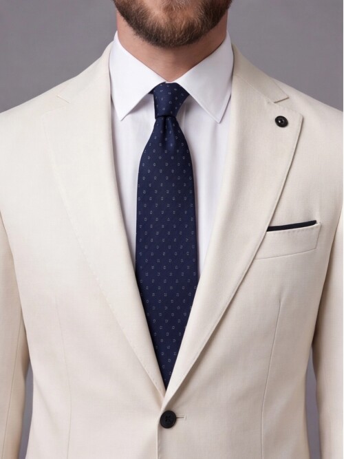 Beyaz Sivri Yaka Slim Fit Kombinli Erkek Takım Elbise