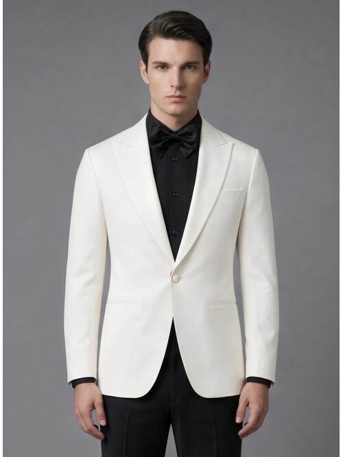 Beyaz Sivri Yaka Slim Fit Tek Düğme Damatlık