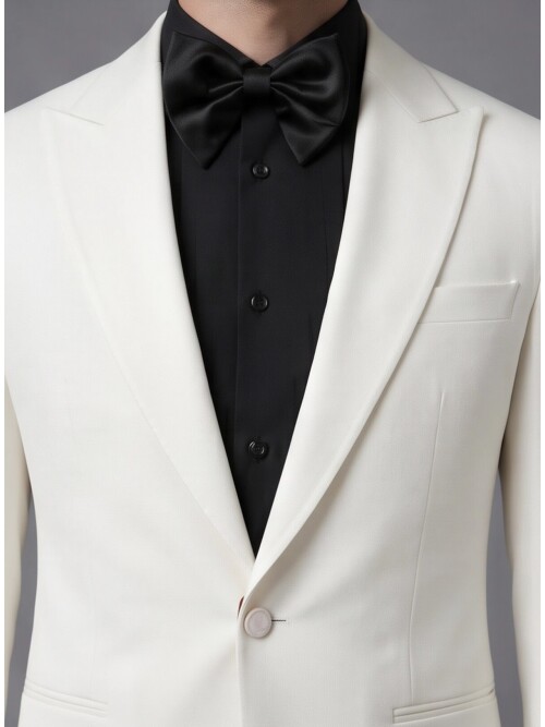 Beyaz Sivri Yaka Slim Fit Tek Düğme Damatlık