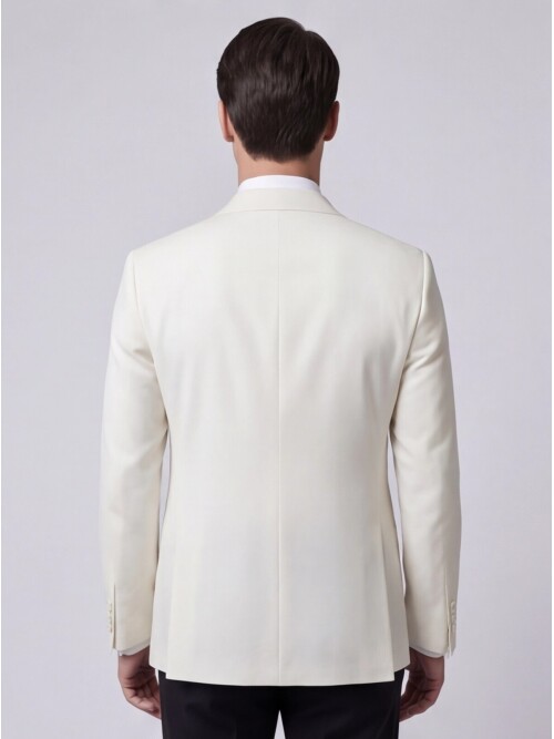 Beyaz Sivri Yaka Slim Fit Tek Düğmeli Damatlık