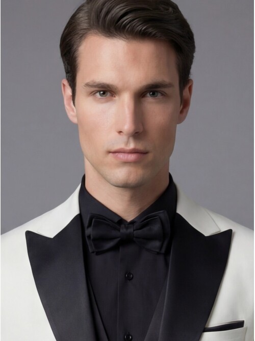 Beyaz Sivri Yaka Yelekli Damatlık