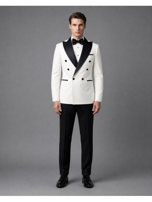 Beyaz Slim Fit Kruvaze Damatlık