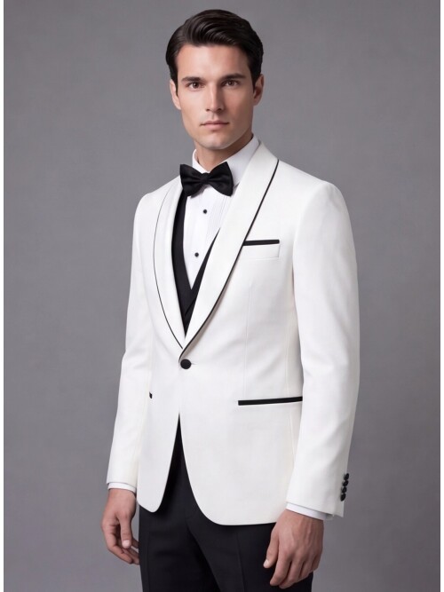 White Slim Fit Shawl Lapel One Button Tuxedo