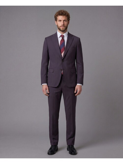 Bordo Mono Yaka Comfort Fit 2 Düğmeli Takım Elbise