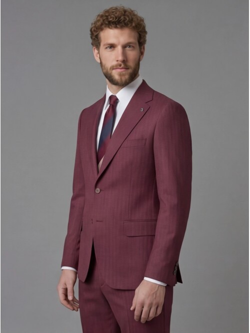Burgundy Notch Lapel Comfort Fit Suit