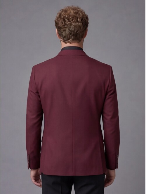 Burgundy Peak Lapel Comfort Fit Single Button Tuxedo Jacket & Black Trousers Suit Combination