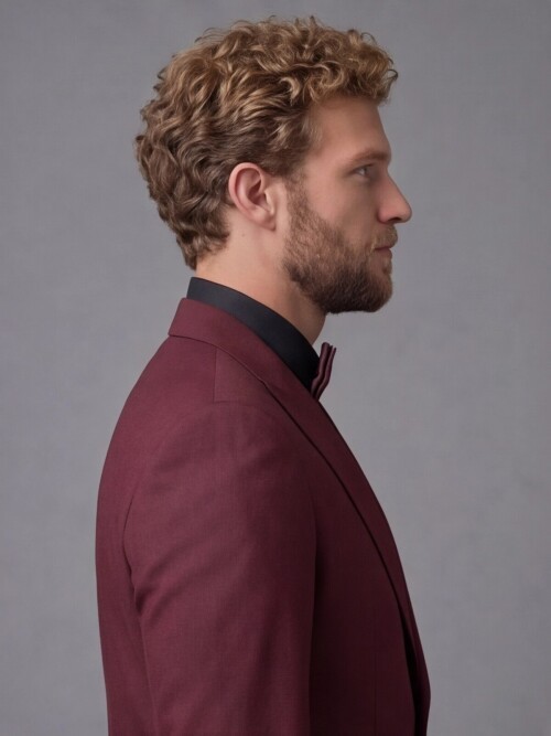 Burgundy Peak Lapel Comfort Fit Single Button Tuxedo Jacket & Black Trousers Suit Combination
