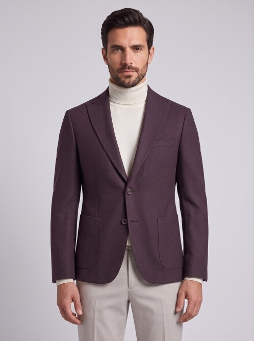 Burgundy Peak Lapel Patch Pocket Blazer