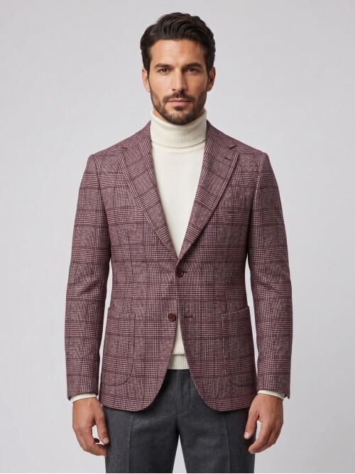 Plaid Notch Lapel Regular Fit Jacket