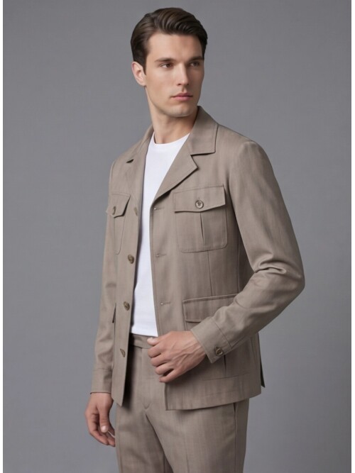 Beige Comfort Fit Unlined Safari Sport Suit