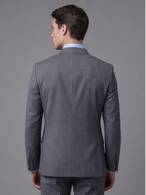 Grey Striped Wool Peak Lapel Double-Breasted Regular Fit 6-Button Suit
