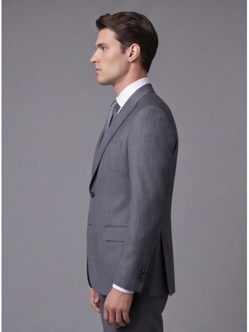 Gri Çizgili Yünlü Sivri Yaka Regular Fit Takım Elbise