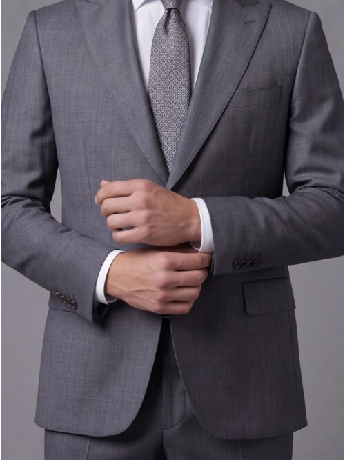 Gri Çizgili Yünlü Sivri Yaka Regular Fit Takım Elbise