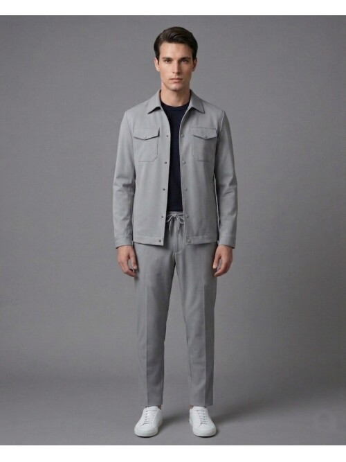 Gri Gömlek Yaka Safari Cep Comfort Fit Spor Takım