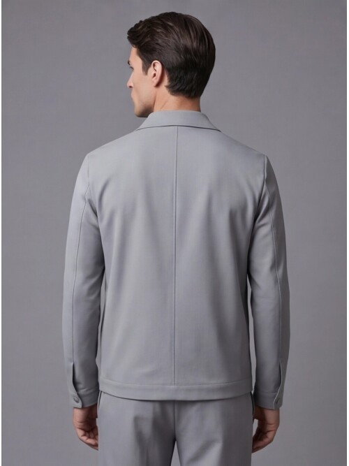 Gri Gömlek Yaka Safari Cep Comfort Fit Spor Takım