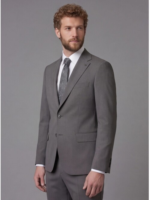 Gri Mono Yaka Slim Fit 2 Düğme Takım Elbise