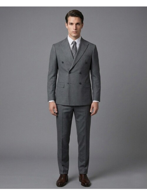 Grey Peak Lapel Double-Breasted Suit