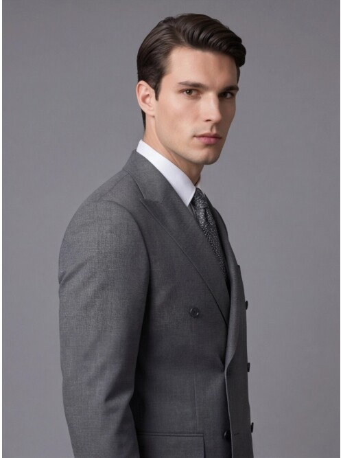 Grey Peak Lapel Double-Breasted Suit
