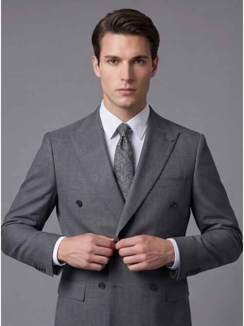 Grey Peak Lapel Double-Breasted Suit
