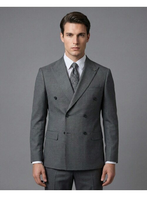 Grey Peak Lapel Double-Breasted Suit