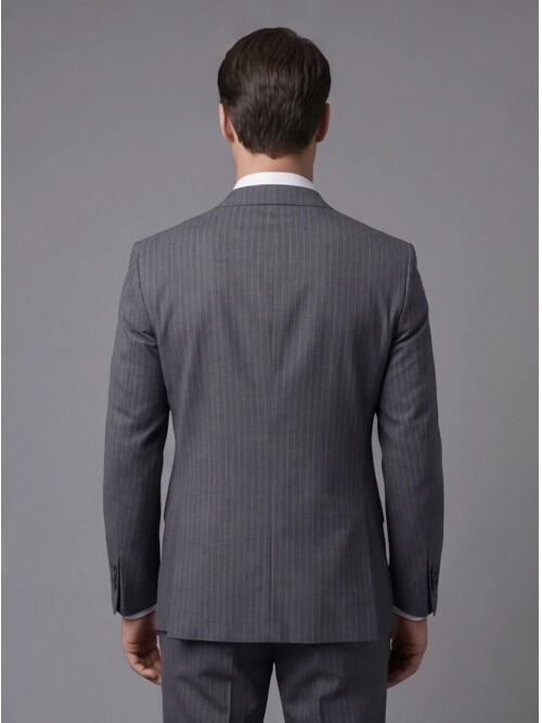 Gri Yünlü Mono Yaka Regular Fit 2 Düğme Takım Elbise