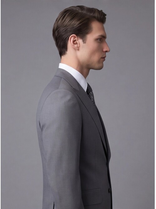 Gri Yünlü Sivri Yaka Comfort Fit Takım Elbise