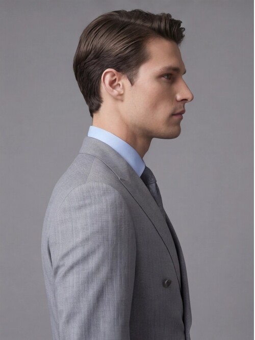 Gri Yünlü Sivri Yaka Kruvaze Regular Fit 6 Düğme Takım Elbise