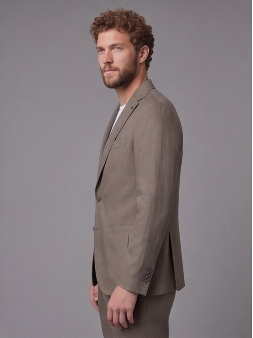 Haki Mono Yaka Slim Fit Torba Cep 2 Düğme Takım Elbise