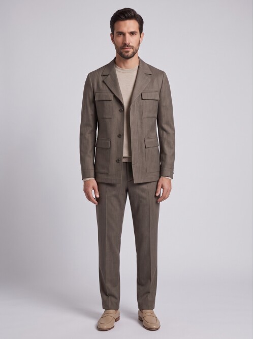 Brown Men’s Safari Jacket & Trouser Set