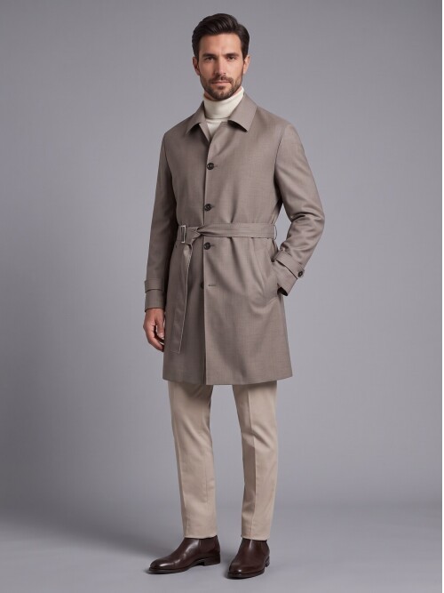 Brown Belted Mens Trench Coat