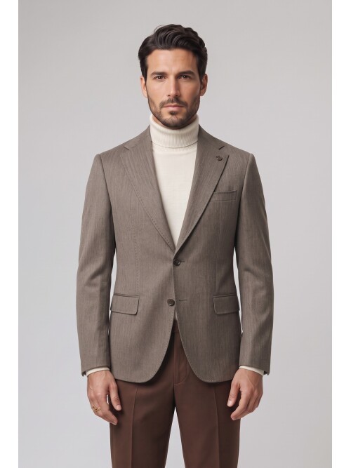 Brown Peak Lapel Comfort Fit Jacket
