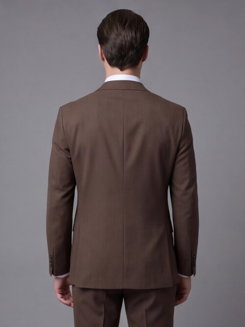 Kahverengi Mono Yaka İki Düğmeli Slim Fit Takım Elbise