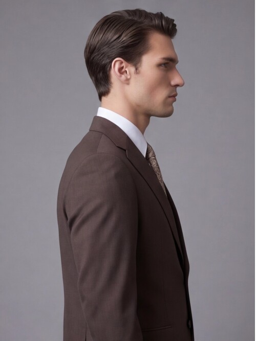 Kahverengi Mono Yaka İki Düğmeli Slim Fit Takım Elbise