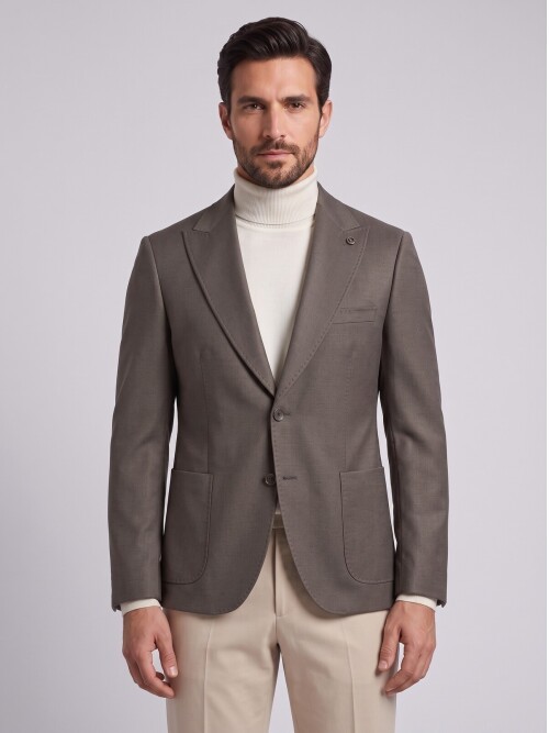 Brown Peak Lapel Patch Pocket Jacket